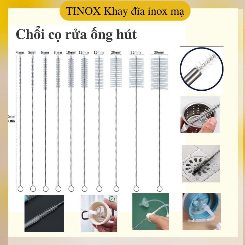 Chổi Cọ Rửa Ống Hút Inox TINOX Vệ Sinh Bình Sữa Nhiều Kích Thước Dài 16 ...
