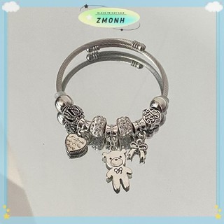 ZMONH Cổ Đính Hạt Charm Vòng Tay Gấu Mặt Dây Chuyền Trái Tim Tình Yêu Có Thể Điều Chỉnh Vòng Tay Lắc Tay Nữ DIY Trang Sức Quà Tặng