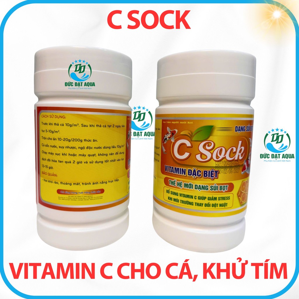 VITAMIN C SOCK,(biotik) cho cá cảnh, hồ koi giảm stress,phát triển nhanh khử tím dạng sủi, hộp 500g 3