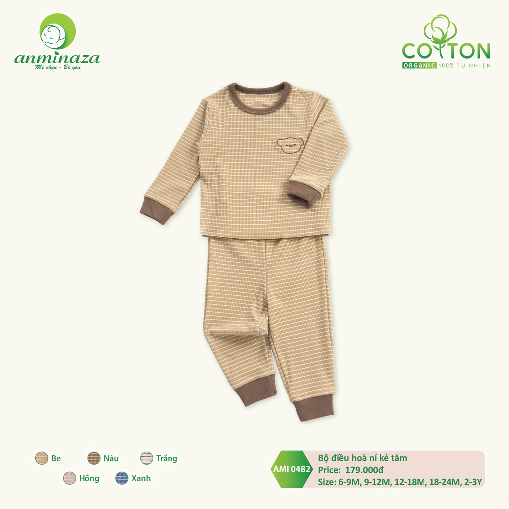 Bộ Dài Tay Thu Đông Cho Bé Nỉ Kẻ Tăm Mềm Mịn - Hàng Chính Hãng MIN0482