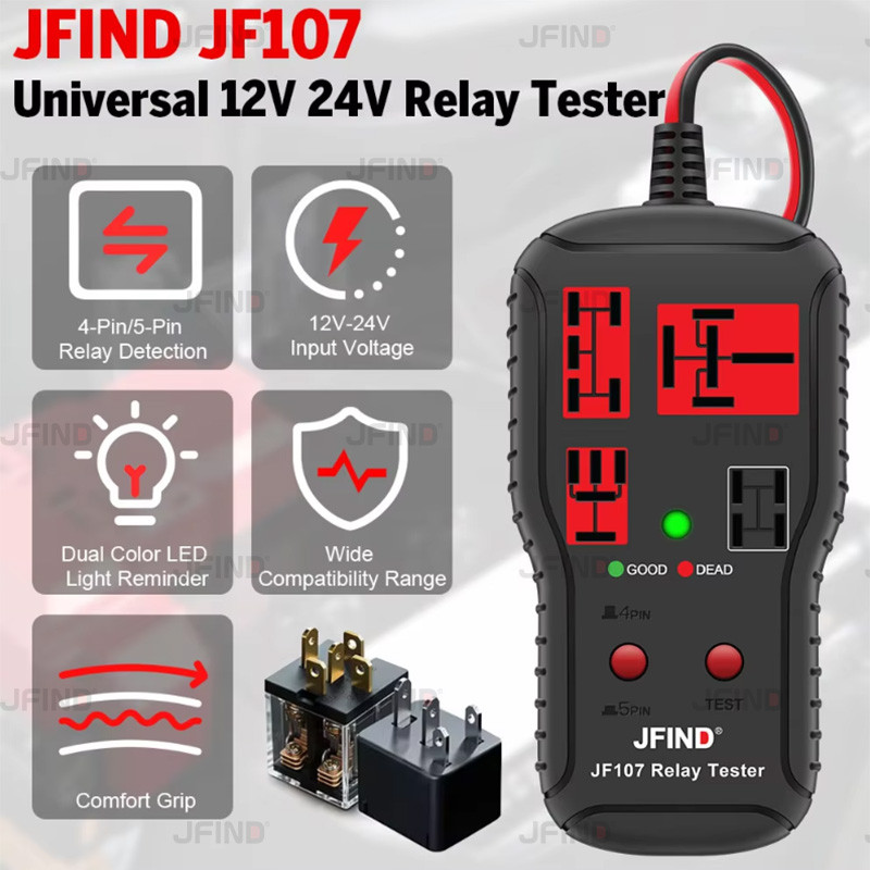 JFind JF107 Máy kiểm tra rơle ô tô 12V/24V, chẩn đoán rơle LED