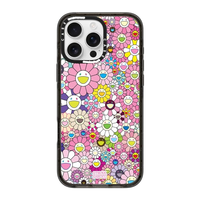 TAKASHI MURAKAMI x CASECASE: FLOWERS BLOOM (HỒNG) Vỏ tác động hút từ tính cứng trong suốt cho Apple IPhone 12 13 14 15 16 17 Pro Max Air Plus có hộp