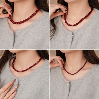 Vòng cổ ngọc trai đỏ cổ điển, thời trang với thủy tinh đính cườm dành cho nữ