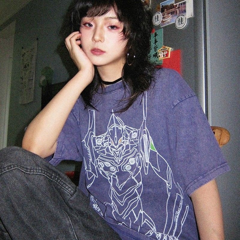 Áo thun Anime Nhật Bản Neon Genesis Evangelion phiên bản máy đầu tiên, làm từ bông nguyên chất