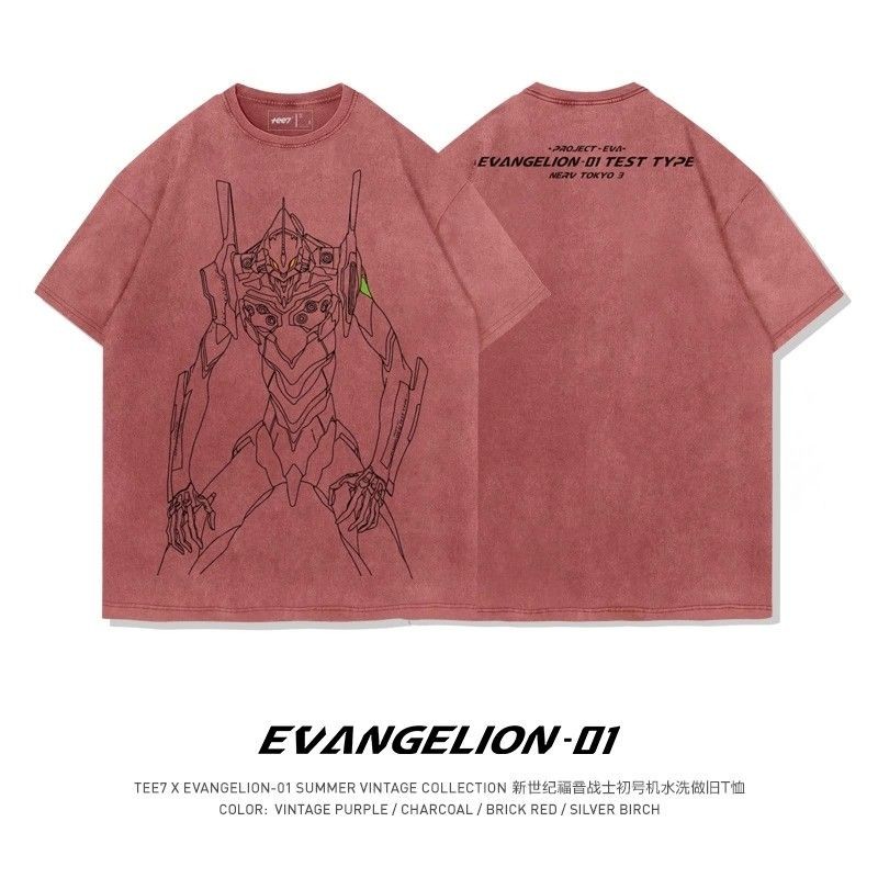Áo thun Anime Nhật Bản Neon Genesis Evangelion phiên bản máy đầu tiên, làm từ bông nguyên chất