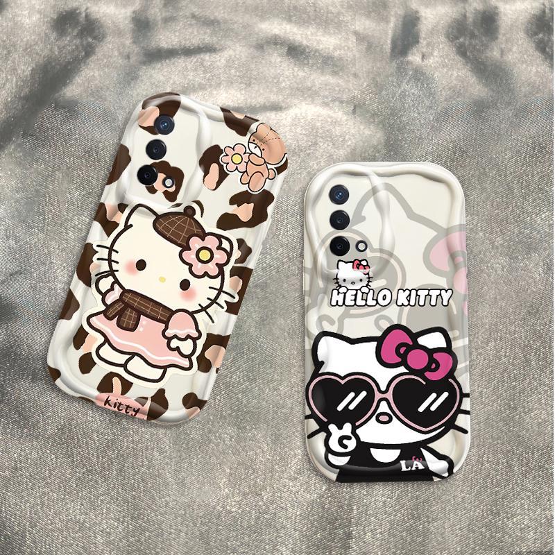 Ốp Silicon Hoạt Hình Cho OPPO A74 A95 F19 F19S Reno 6 Lite 4G Bảo Vệ 3D Vỏ Điện Thoại Mềm TPU Da Báo Kitty Ốp Lưng Chống Sốc