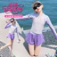 Đồ bơi bé gái màu tím Mùa hè Phong cách mới Áo dài tay cho trẻ em + Quần short Đồ bơi màu tương phản