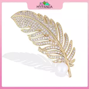 MYPANDA Pha Lê Lông Lá Hình Trâm Ngọc Trai Pin Huy Hiệu Túi Trang Trí Trang Sức Cưới.