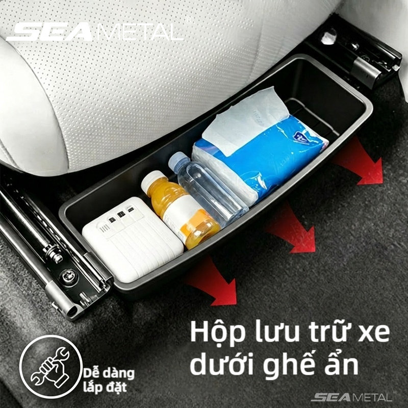 SEAMETAL Hộp đựng đồ dưới ghế ô tô lưu trữ ẩn không chiếm diện tích lắp dễ ABS chống trượt