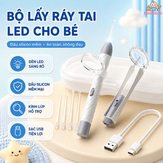 Bộ lấy ráy tai có đèn LED cho bé – Đầu silicon mềm, an toàn không đau, dụng cụ vệ sinh tai thông minh dành cho trẻ em