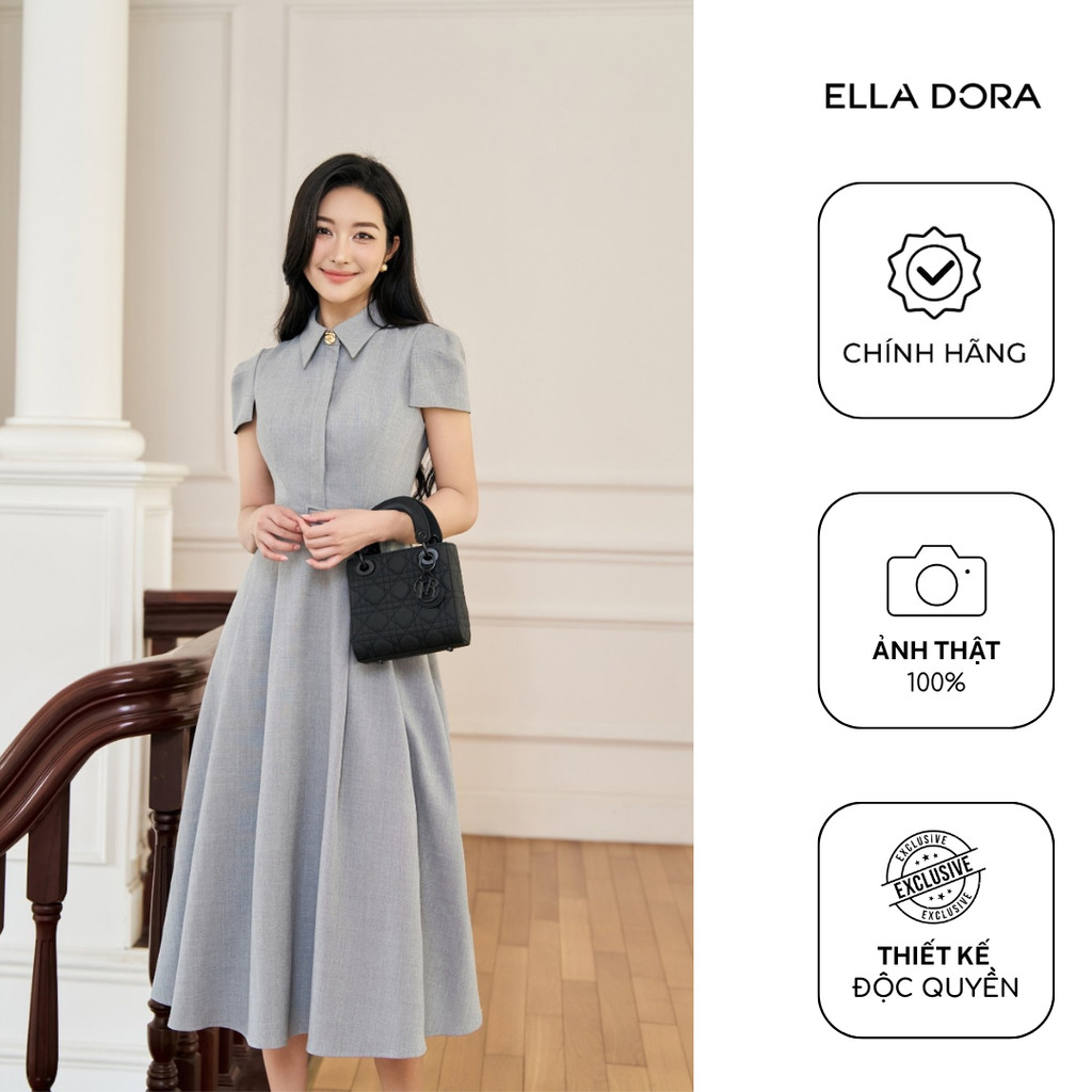 Đầm sơ mi nữ ELLA DORA thiết kế bọc đai eo tay xẻ dáng dài thanh lịch công sở màu GHI XÁM [D283]