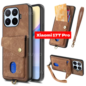 Dành Cho Xiaomi 17T Pro 17TPro 2026 Ốp lưng Da Retro Khe Lật Thẻ Chèn Vỏ Xiaomi17TPro Xiaomi17T Ví Chống Sốc Giá Đỡ Mềm Dây Đứng Từ Tính Ốp Lưng