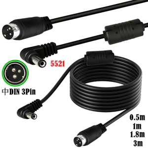 Cáp nguồn 3 chân DIN sang DC 5.5x2.1, có phích cắm góc phải 90 độ, cho DVR, NVR, POS, CCTV, Công suất công nghiệp, 0,5 / 1 / 1,8 / 3 mét, Lõi Ferrite Chống nhiễu
