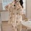 Đồ Ngủ Quần Dài Tay Ren Cardigan Ngọt Ngào Bong Bóng Nhăn Đồ Mặc Nhà Nữ Bộ Hai Chiếc