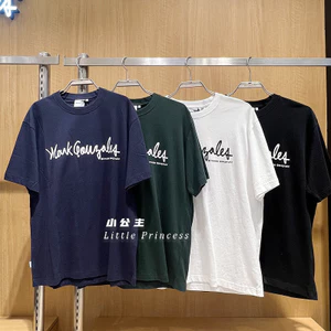 Nhãn hiệu Hàn Quốc nhỏ bay người tay ngắn T cổ điển in chữ cotton nguyên chất cổ tròn nam nữ tay ngắn chất lượng cao 0617
