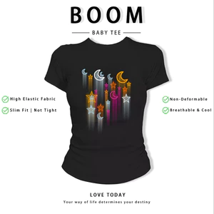 BOOM Áo Baby Tee Nữ Cotton Ôm Body-Áo Thun Ngắn Tay Y2K In Hình PhongCách Mùa Hè, Cổ Tròn Hàng Đầucách hàn quốc phong303
