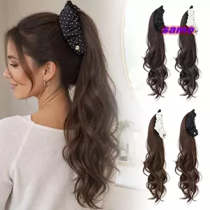 SAMO Tóc Giả Đuôi Ngựa, Tóc Giả Sóng Sâu Uốn Sóng Sóng Sóng Sâu Tóc Giả, Tạo Tập Chấm Bi Xoăn Đuôi Ngựa Chấm Bi Phụ Kiện Tóc Phong Cách Hàn Quốc