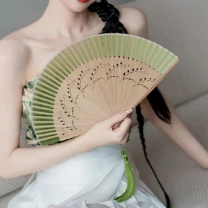 Tian Di Động Cổ Xanh Nữ Quạt Di Động Hanfu Cổ Điển Trung Quốc Gấp Quạt Sườn Xám Gấp Khiêu Vũ