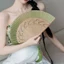 Tian Di Động Cổ Xanh Nữ Quạt Di Động Hanfu Cổ Điển Trung Quốc Gấp Quạt Sườn Xám Gấp Khiêu Vũ
