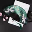 Di Động Nhỏ Lụa Quạt Gấp Quạt Thủ Công Thủ Công Cổ Phong Cách Trung Hoa Lụa Dày Xanh Gấp Quạt Cầm Tay Nữ