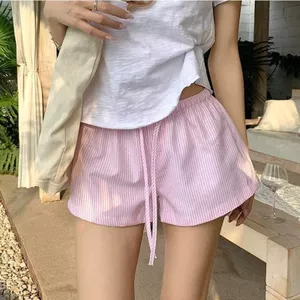 Quần short sọc màu hồng phong cách giản dị ngọt ngào dành cho nữ Mùa hè phiên bản Hàn Quốc Quần short thể thao mỏng vừa vặn