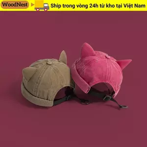Mũ Beanie WOODNEST, Rửa Cũ Màu Trơn Tai Mèo Chủ Nhà Mũ, Thời Trang Unisex Cotton Thoáng Khí Mũ Beanie Nam