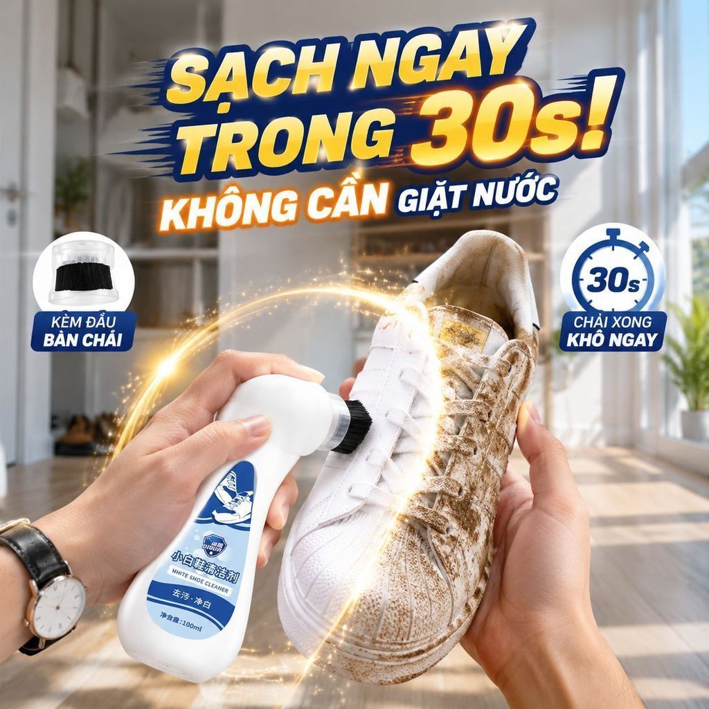 🔥sốc🔥Dung dịch tẩy giày trắng có bàn chải|Thần dược tẩy vết bẩn làm trắng giày|Bọt làm sạch giày thể thao không cần xả