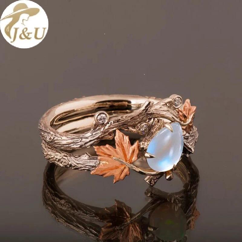 JU Vintage Cổ Vàng Twig le Lá Kim Cương Giả Nhẫn Nữ Cô Gái Ánh Sáng Sang Trọng Nhẫn Phụ Kiện Trang Sức Kỷ Niệm Quà Tặng VN