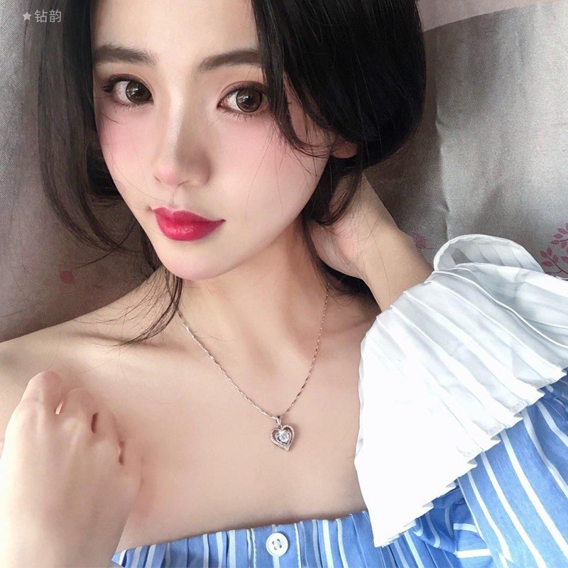 Vòng cổ mặt dây chuyền hình trái tim bạc s925 dành cho nữ, trái tim đại dương sang trọng nhẹ nhàng
