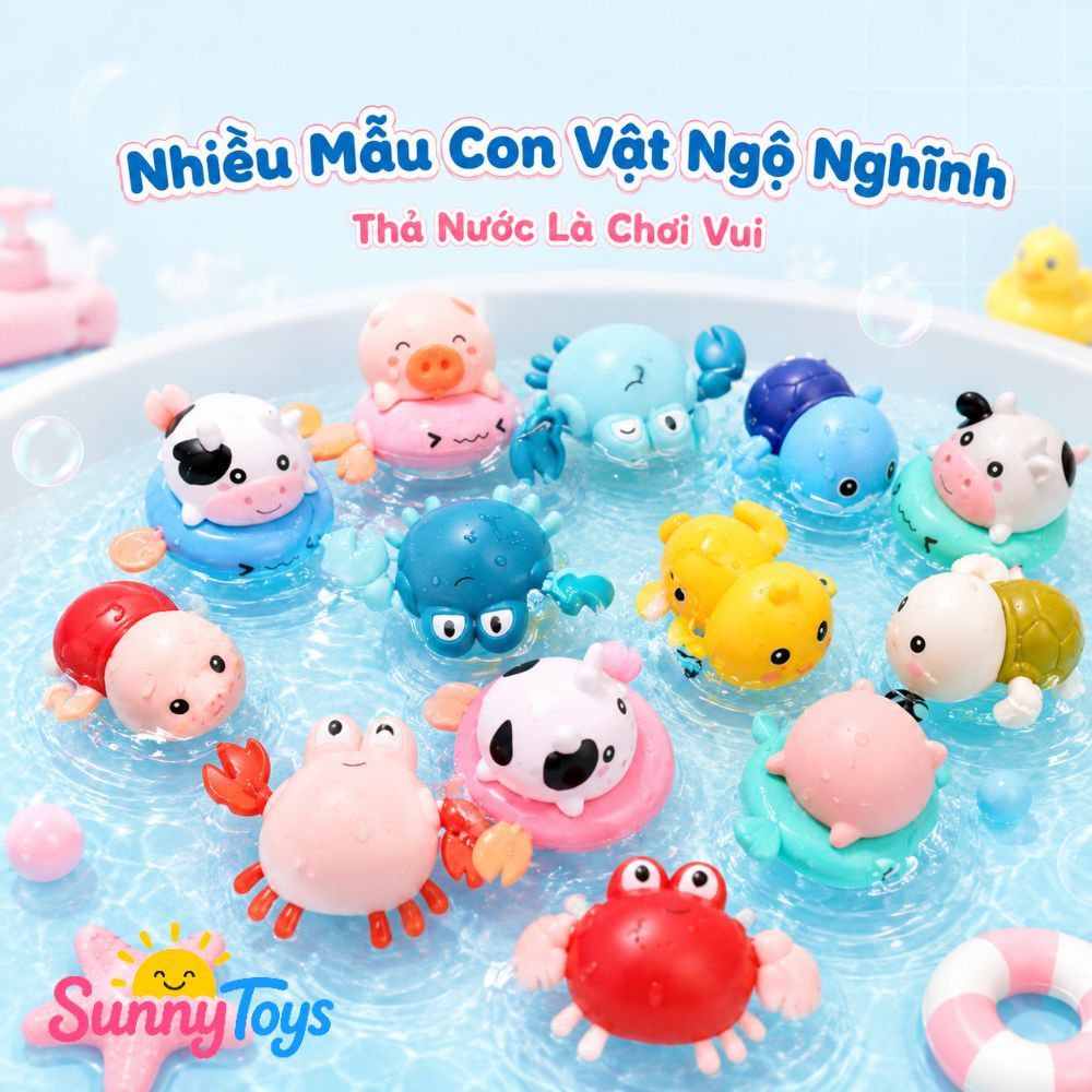 Bộ Thú Bơi Nhà Tắm 5 Món SunnyToys - Rùa, Cua, Cá, Vịt Cho Bé Tắm Vui Mỗi Ngày