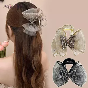 AqToCna Kim Cương Giả Bướm Lấy Kẹp Cho Nữ Tính Khí Lưới Thanh Lịch Kẹp Tóc Thời Trang Phụ Kiện Tóc AqToCna