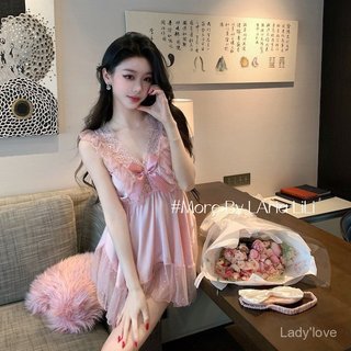 Phụ Nữ Mới Dễ Thương Màu Hồng Váy Ngủ Pure Desire Ren Sling Phong Cách Công Chúa Gạc Ngọt Bộ Đồ Ngủ