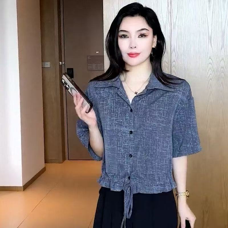 Áo sơ mi ngắn tay thời trang và giản dị, phong cách mới mùa hè, thời trang và giản dị, quần áo nữ giảm béo