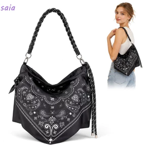 Túi đeo chéo SAIA, Túi đeo vai Paisley bằng vải Nylon thông thường, Túi Tote đi lại in hạt điều dung tích lớn nhẹ sành điệu