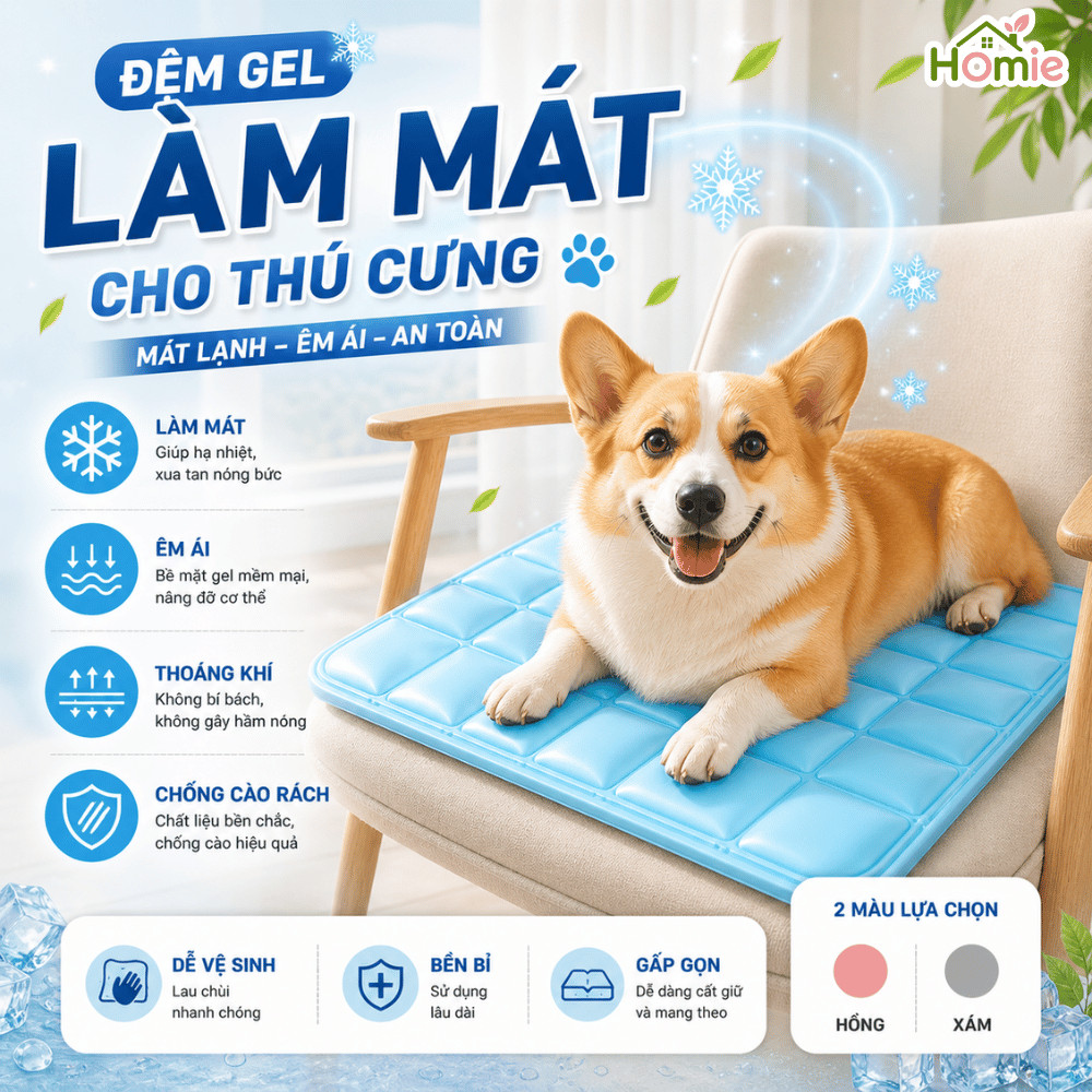 Thảm Gel Làm Mát Cho Thú Cưng Mùa Hè HOMIE, Đệm Tản Nhiệt Tự Nhiên Hạ Nhiệt Nhanh, Chống Sốc Nhiệt