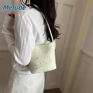 Túi đeo nách METUBE, Túi đeo vai in hình ngôi sao mềm mại, Dây đeo cong bằng vải hợp thời trang Mở Top Mini Tote Quà tặng thời trang