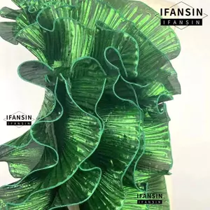 IFASIN Pleat Mesh Organza, Vải ren sóng lớn bằng kim loại rộng 15cm, Phụ kiện váy xếp nếp thời trang 1 sân Vải ren xếp li