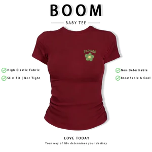 BOOM Áo Baby Tee Nữ Cotton Ôm Body-Áo Thun Ngắn Tay Y2K In Hình PhongCách Mùa Hè, Cổ Tròn Hàng Đầucách hàn quốc phong487