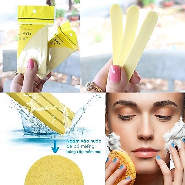 Mút bọt biển Hivey (12 miếng) rửa mặt