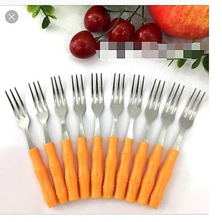 Bộ 10 nĩa inox nhỏ cán nhựa dùng ăn trái cây tiện lợi