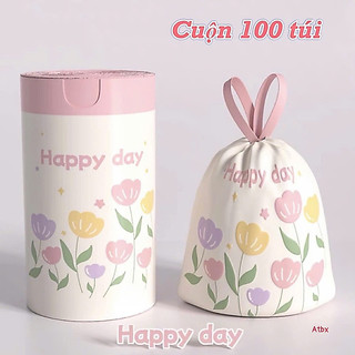 Sét cuộn túi rác 100 cái hình hoa tulip hồng xinh xỉu, có dây rút gọn gàng 🌸 tuyển sỉ🌸