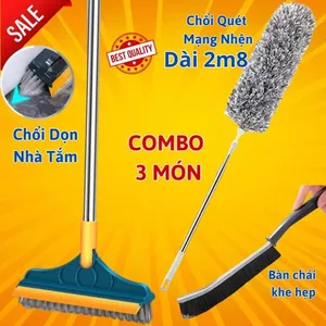Combo Nhà Sạch : Chổi Chà Cọ Nhà Tắm + Chổi Quét Trần Nhà + Bàn Chải Khe Hẹp chổi quét