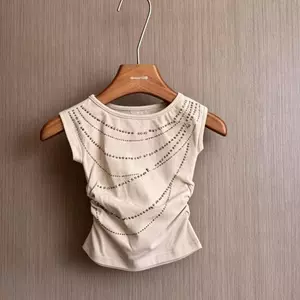 Áo thun mùa hè 90-150 dành cho trẻ em Vòng cổ kim cương nóng Top Girls Eo hẹp Áo Vest thời trang Thiết kế cay ngọt ngào Quần áo mùa hè