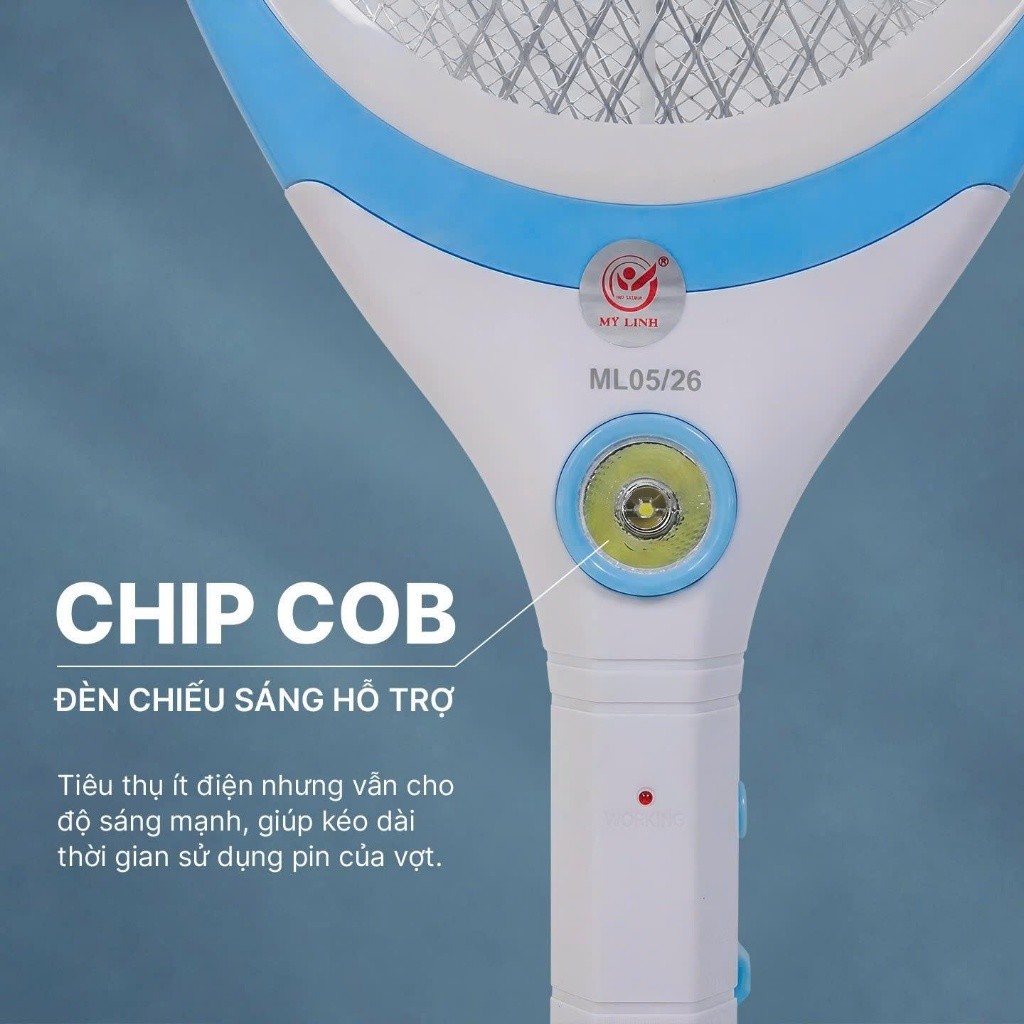 Vợt muỗi điện 3888 pin lithium 500mAh, vợt bắt muỗi tích hợp đèn led COB sáng và chân sạc gấp gọn
