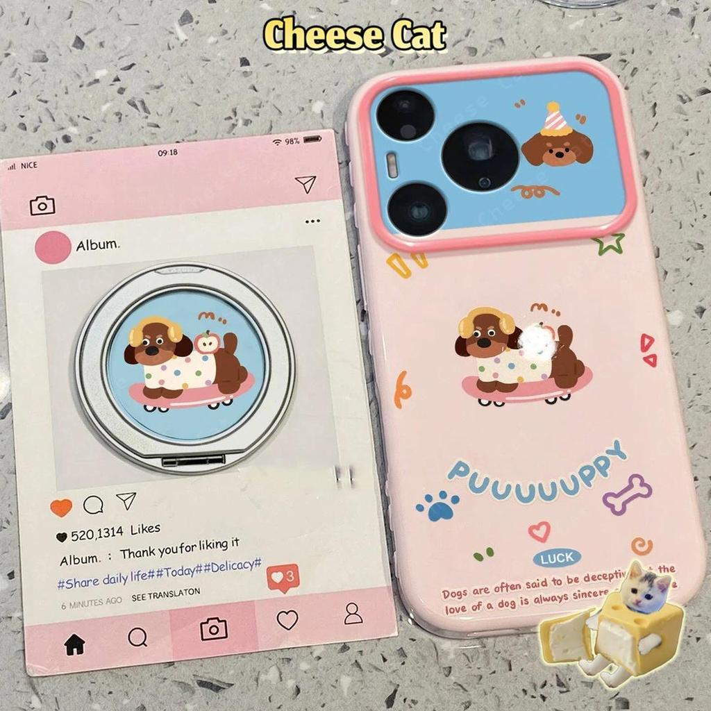 Hồng Ván Trượt Dachshund Xoay Chân Đế Kim Loại Ốp Lưng Điện Thoại iPhone 13 12 11 14 15 Plus 16 17 Pro Max 17 Air