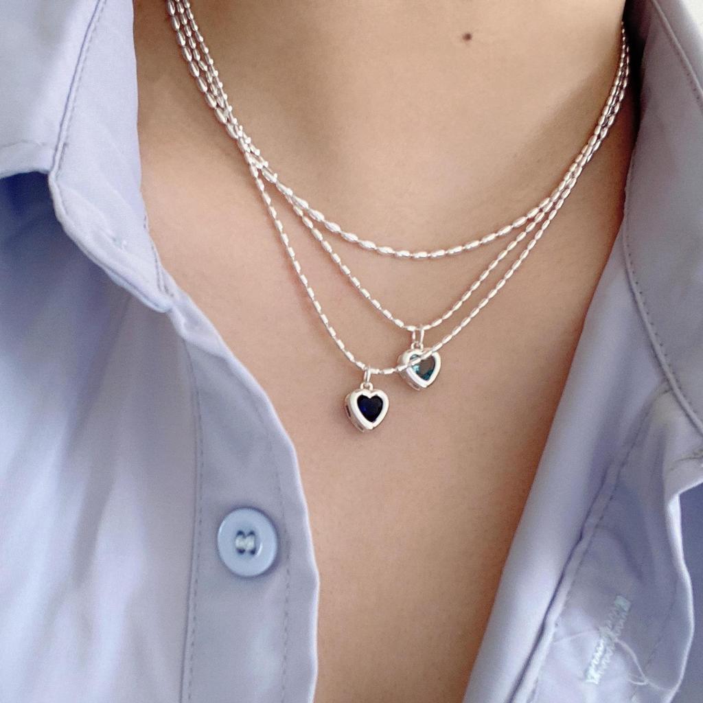 Vòng cổ trái tim pha lê đơn giản bạc s925