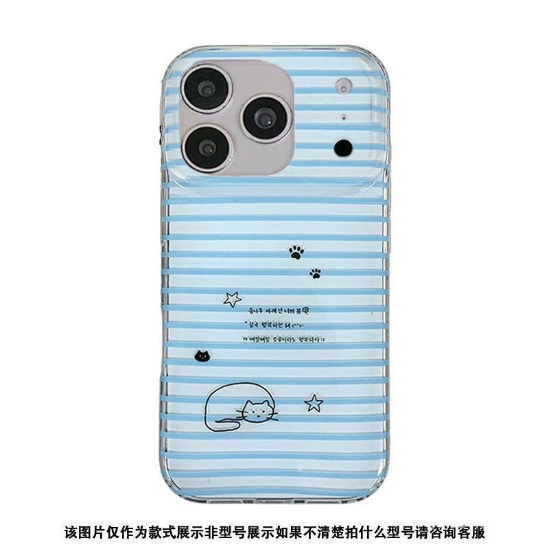 Ốp Điện Thoại Thích Hợp Cho iPhone XS XR 11 12mini 13 14 15 16 17 Pro max Plus Air Hàn Quốc Sọc Xanh Dây Xích Mèo Chống Sốc Vỏ Bảo Vệ Chống Sốc Bao Gồm Tất Cả FDPI