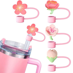 Phong Cách Mới Sakura Ống Hút 10 Mm Thủy Tinh Mũ Rơm Đào Dòng Stanley Ống Hút Chống Bụi Cắm GJKL