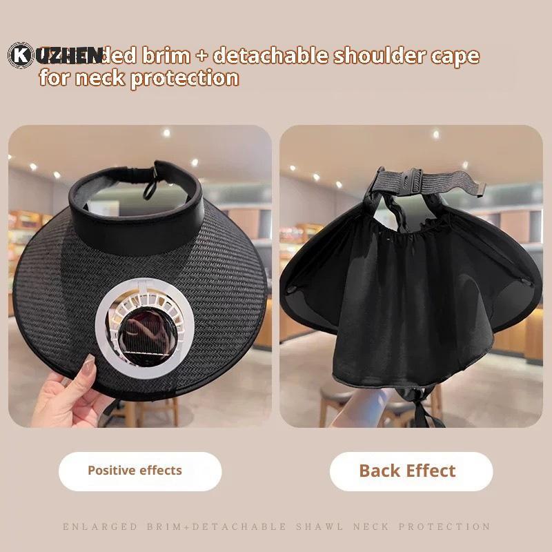 Mũ câu cá KUZHEN Bảo vệ tia cực tím Mũ quạt chạy bằng năng lượng mặt trời 18cm Vành siêu lớn có thể điều chỉnh để chống nắng ngoài trời HOT