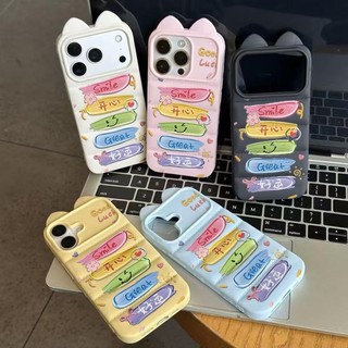 Ốp lưng tai mèo vàng áo lông vũ chữ Smile Good Luck phong cách thích iPhone 16/17 ProMax/15 Pro Max/14/13/12/11/X/XS Max